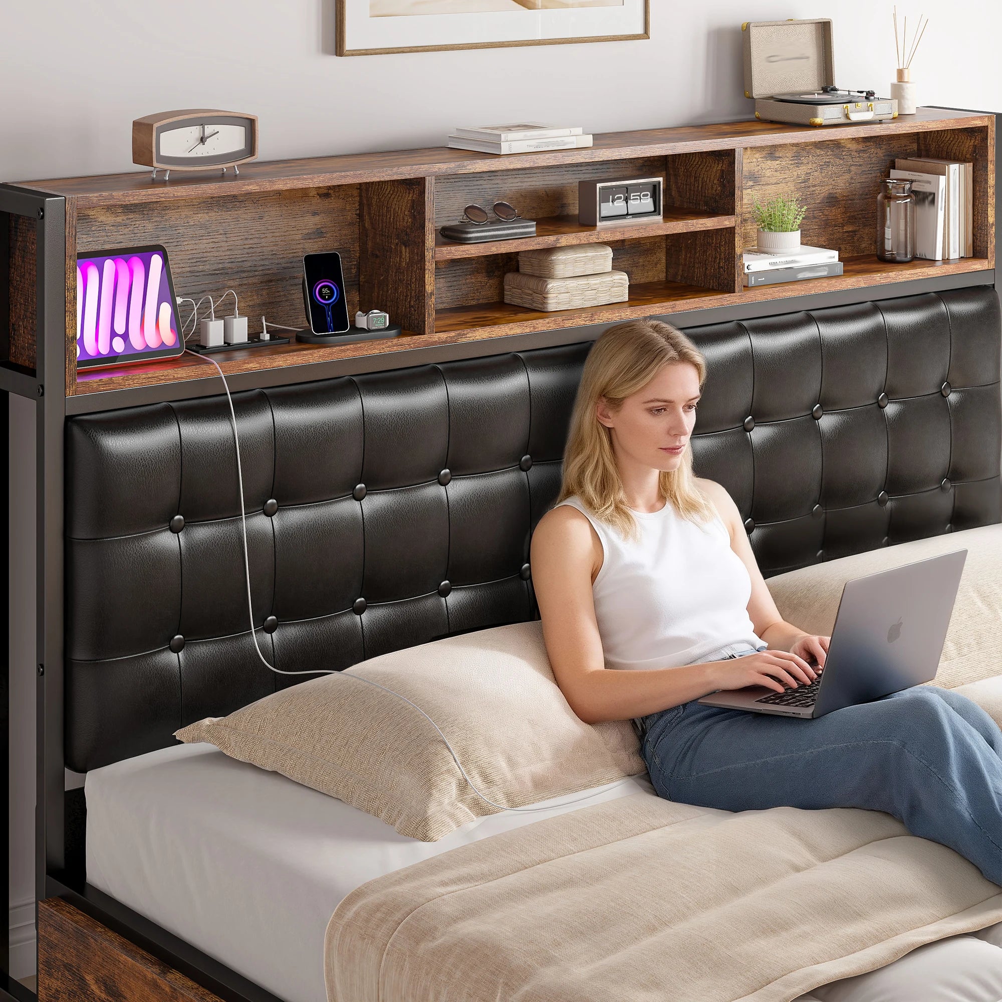 Full/Queen/King Bed Frame 4 Storage Drawers