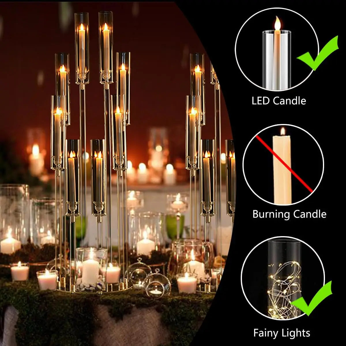 4PCS 8 Arms Clear Candelabra Candle Holder