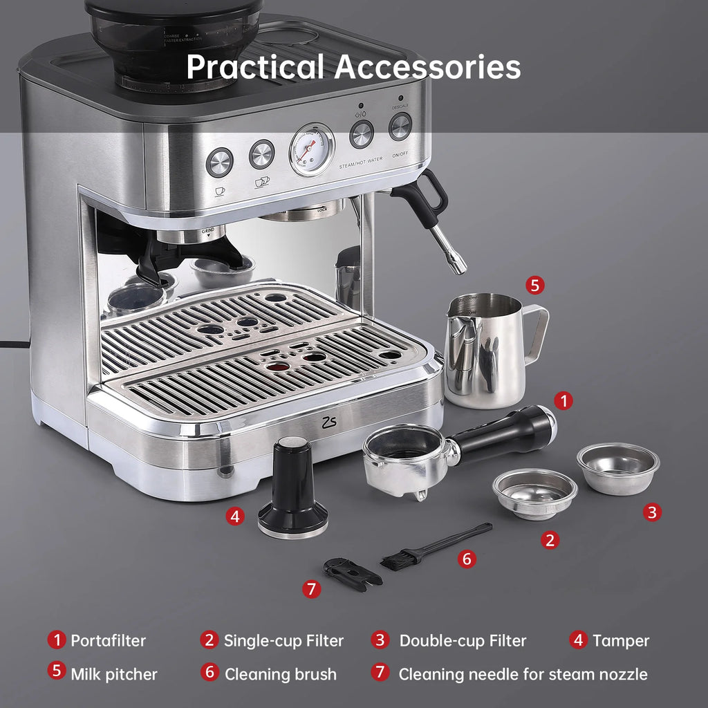 Espresso Machine with Grinder, Coffee Machine with Milk Frother