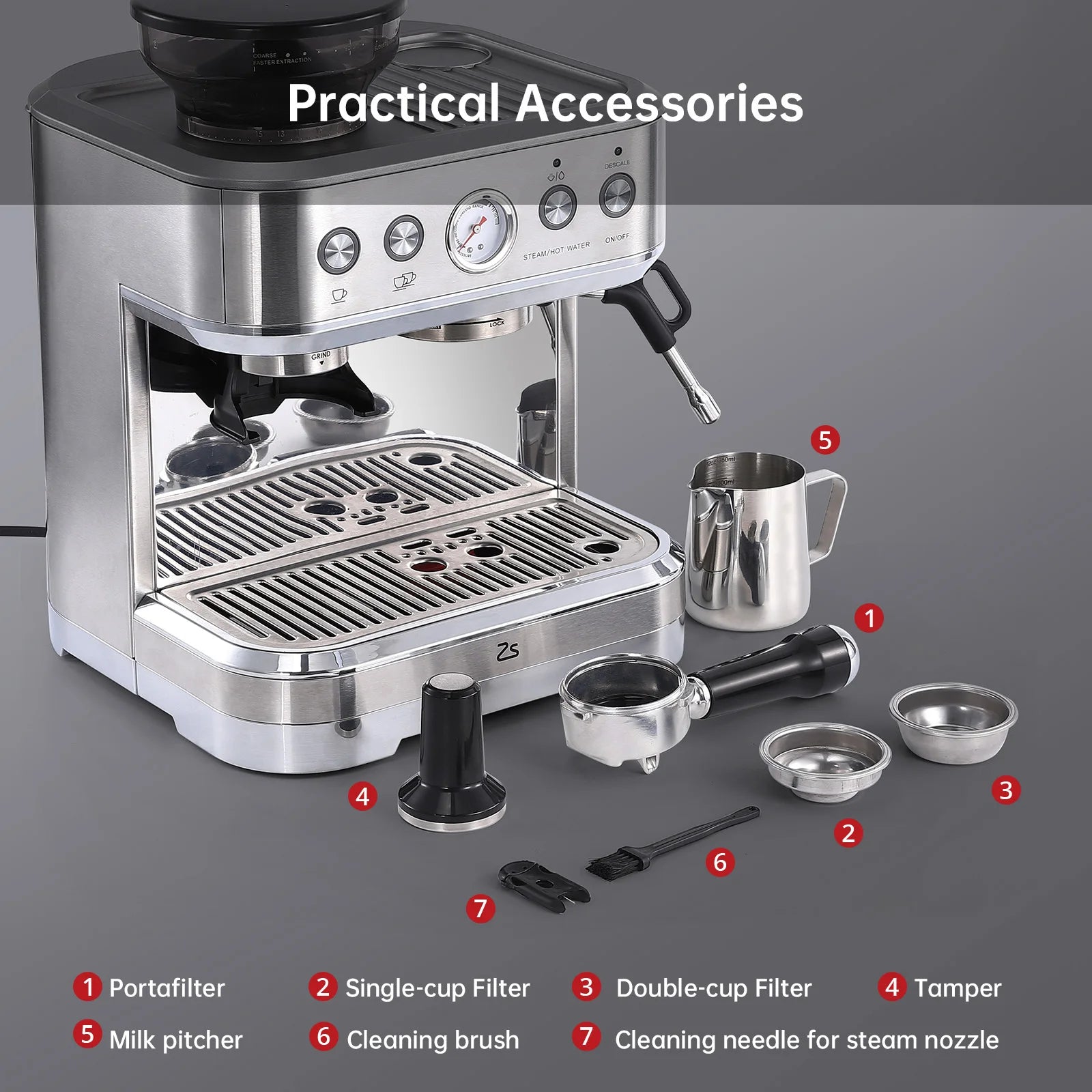 Espresso Machine with Grinder, Coffee Machine with Milk Frother
