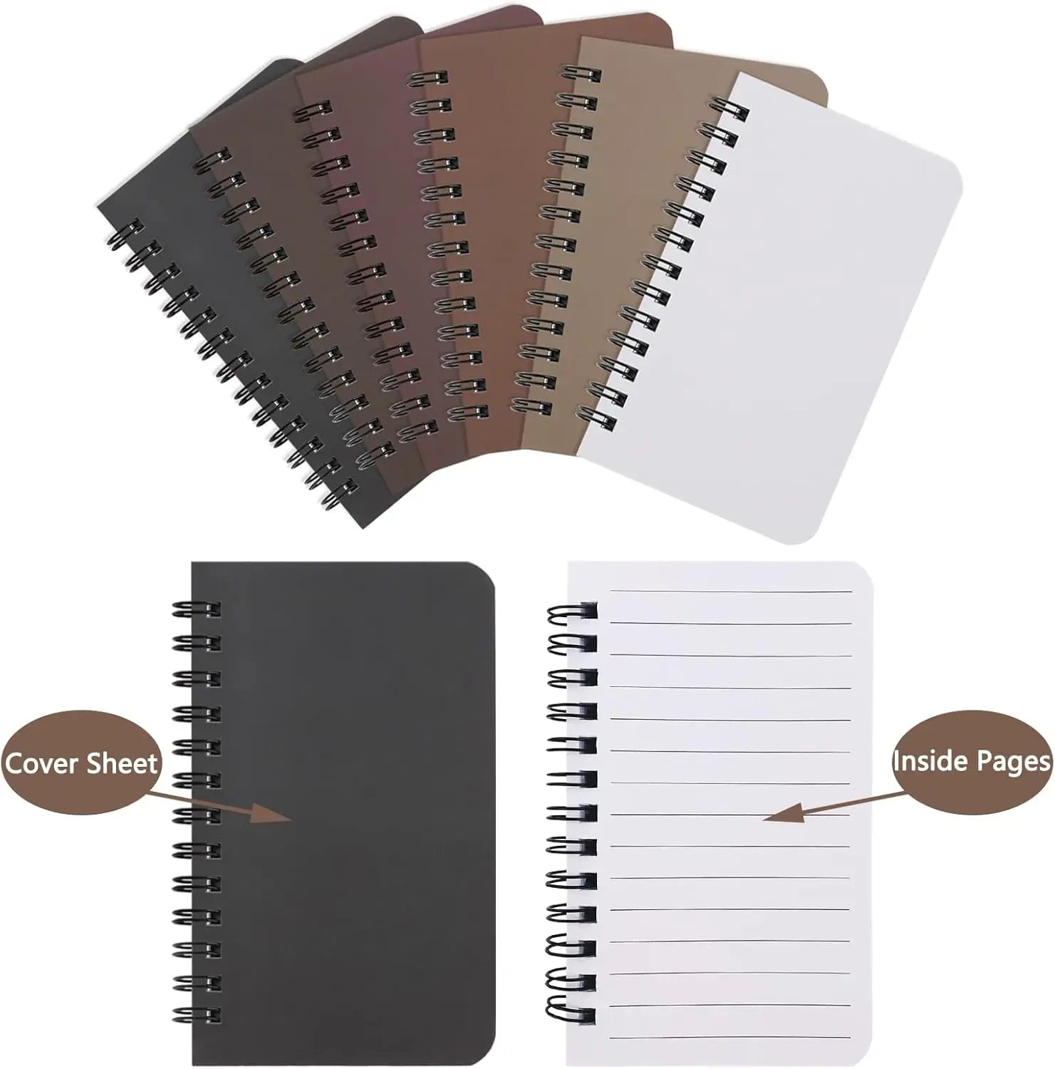 6 Pack Spiral Notebooks, 3x5 Pocket Size