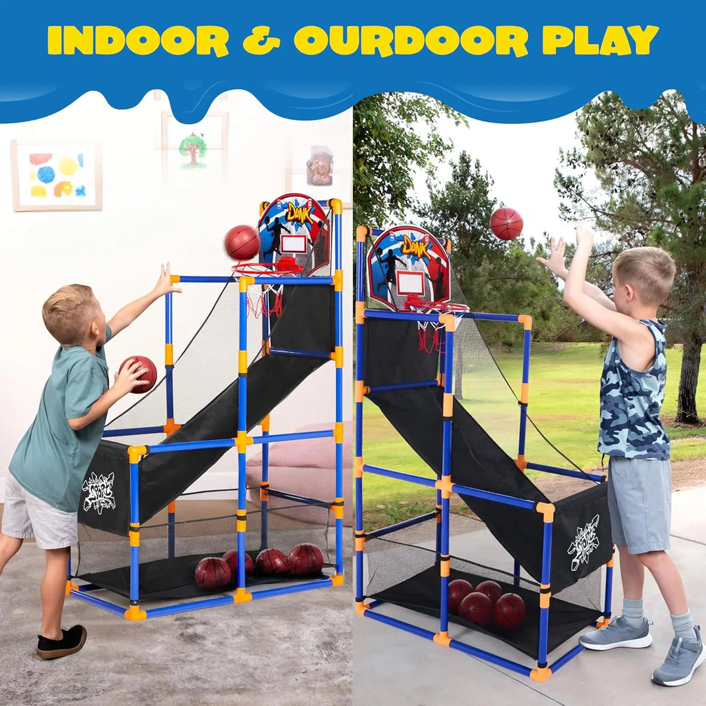 Kids Arcade Basketball Game Set with 4 Balls and Hoop