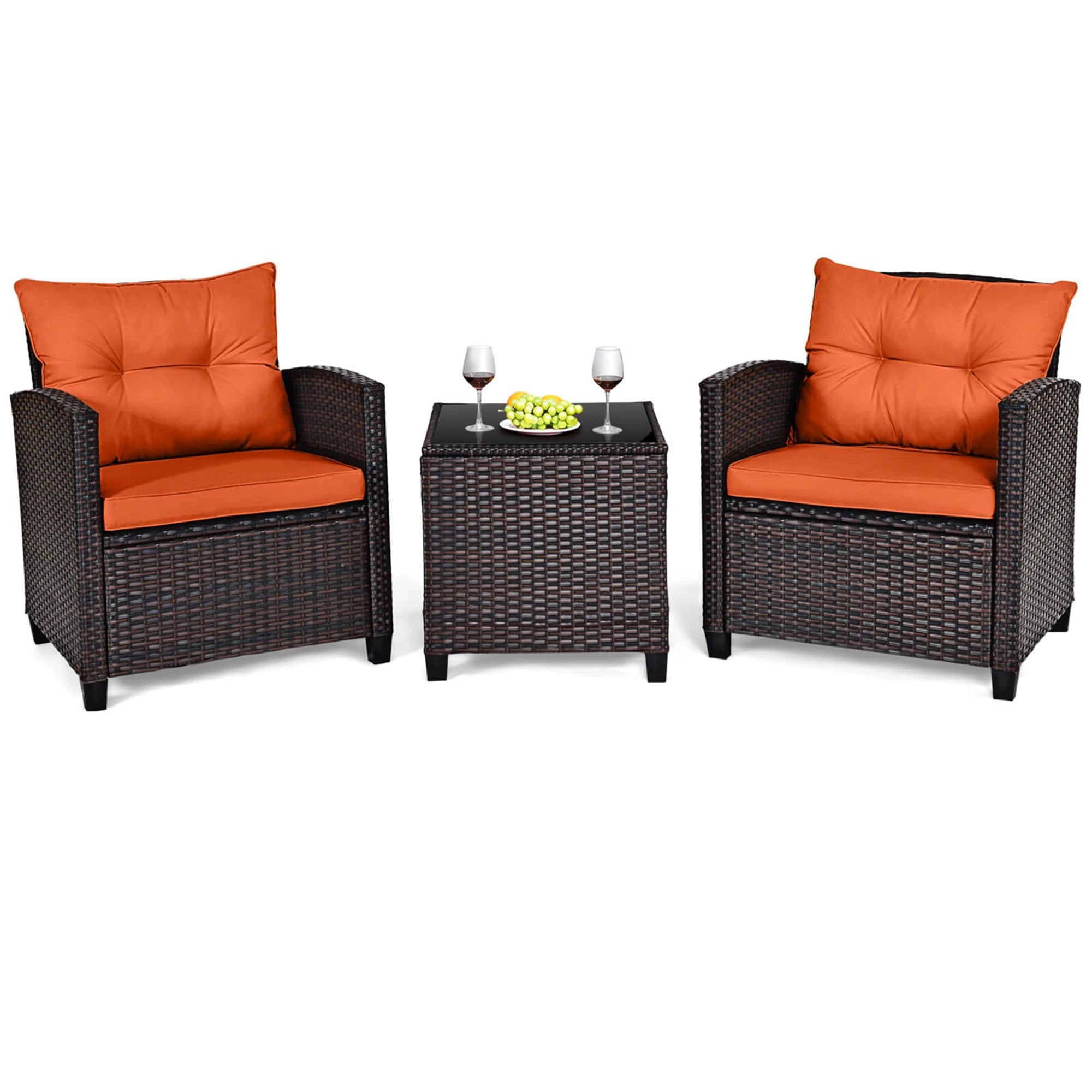 Patio Rattan Furniture Set Cushioned Conversation Set