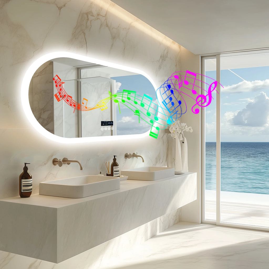 LED Bathroom Mirror with Lights, Anti-Fog, Bluetooth Speaker,