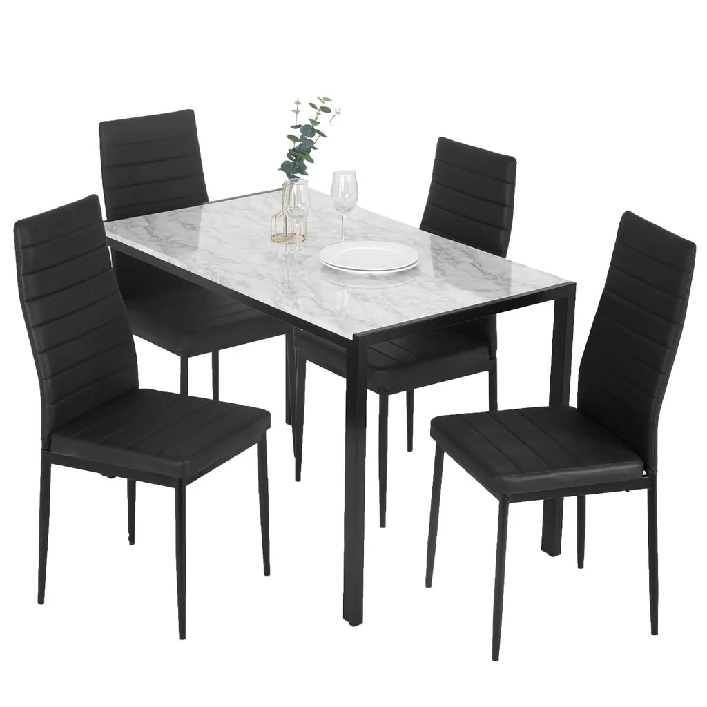 5-Piece Dining Table Set Black Glass Kitchen Table