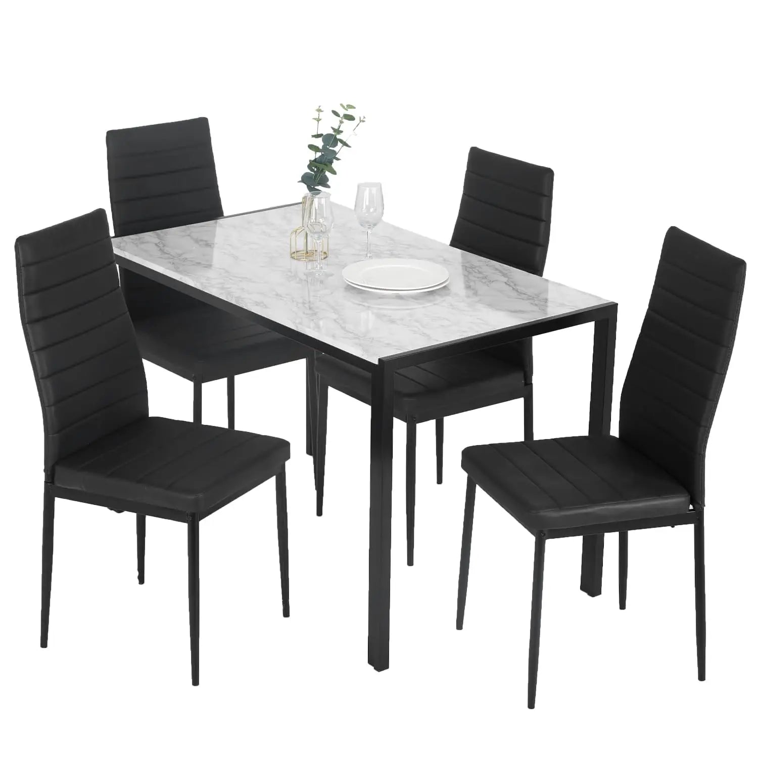 5-Piece Dining Table Set Black Glass Kitchen Table