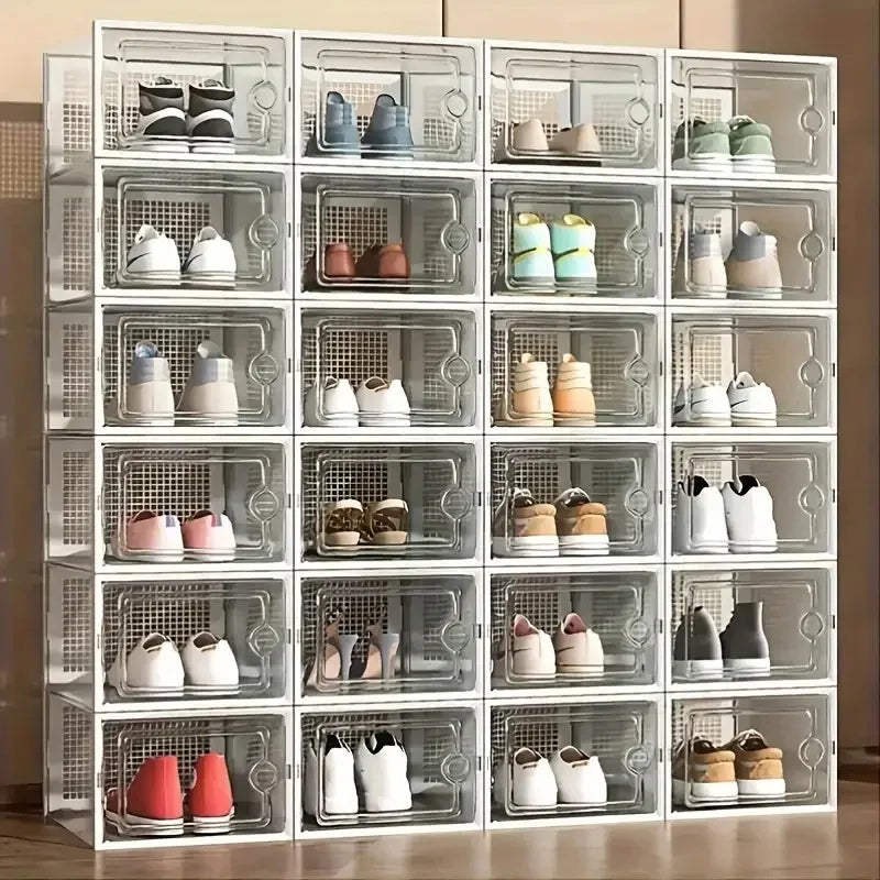 24pcs Large Stackable Shoe Storage Boxes Dustproof Display Cabinet
