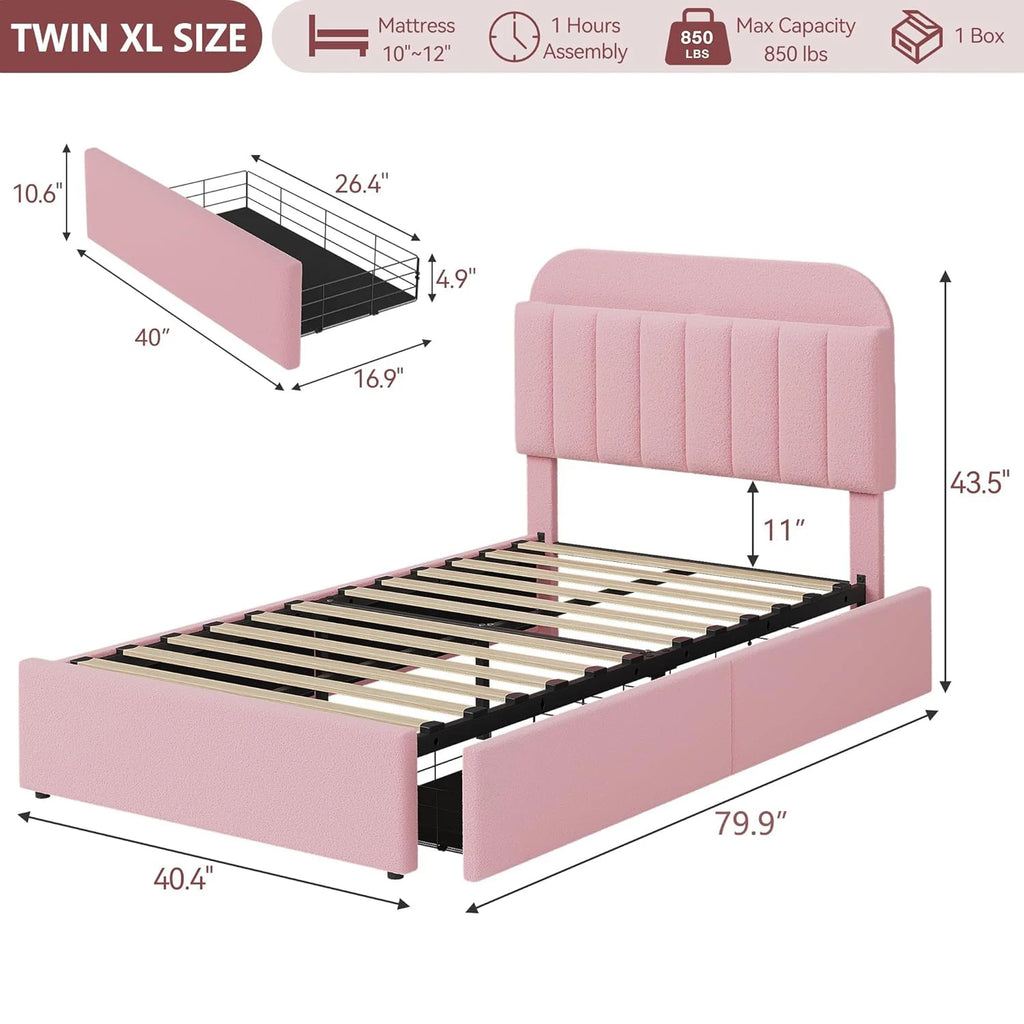 Twin XL Bed Frame with Bookcase Headboard