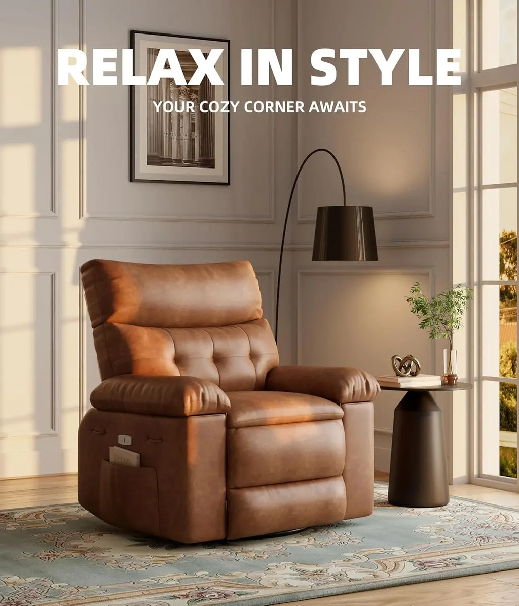 Garvee Manual Recliner Chair Sofa PU Leather, Comfortable 135° Reclining Armchair with Foldable Telescopic Armrests, Wide Seat 56cm, Living Room Lounge Chair Retro