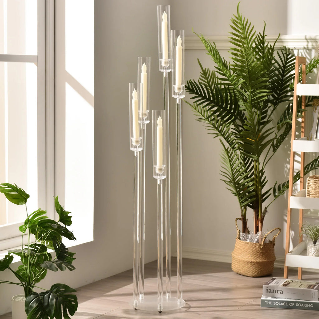 10PCS Acrylic 5 Arm Candelabra Clear Floor