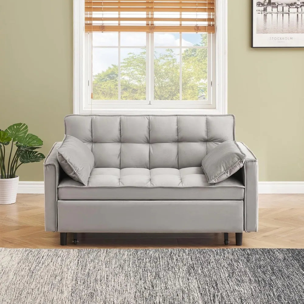 55" Velvet Sleeper Loveseat, 3-in-1 Sofa Bed with Storage Pockets,