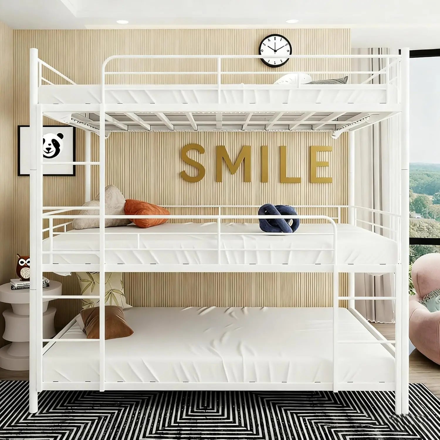 Bunk Beds Twin Over Full Size with Ladder and Guardrail