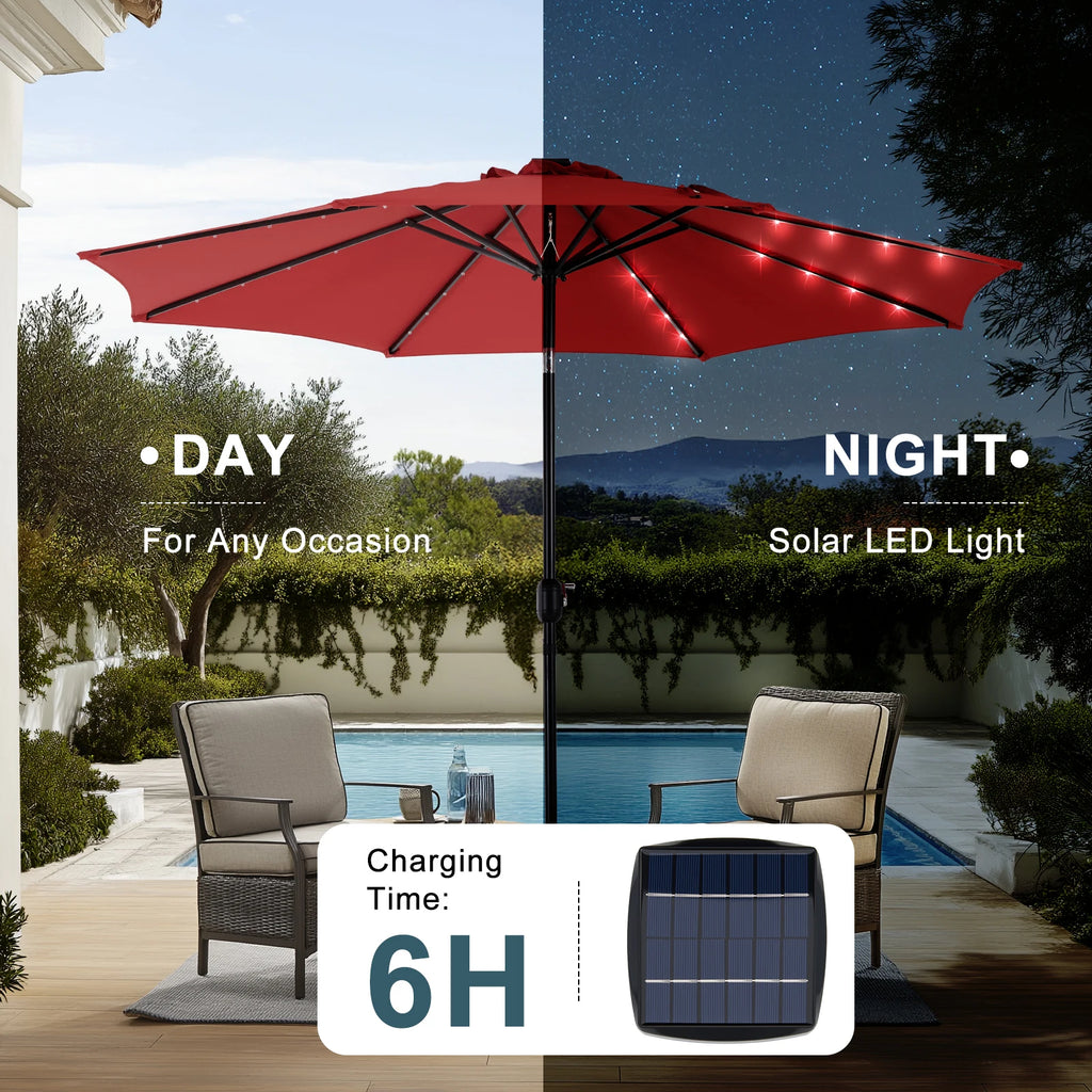 10FT Solar Patio Umbrella with 32 LED Lights