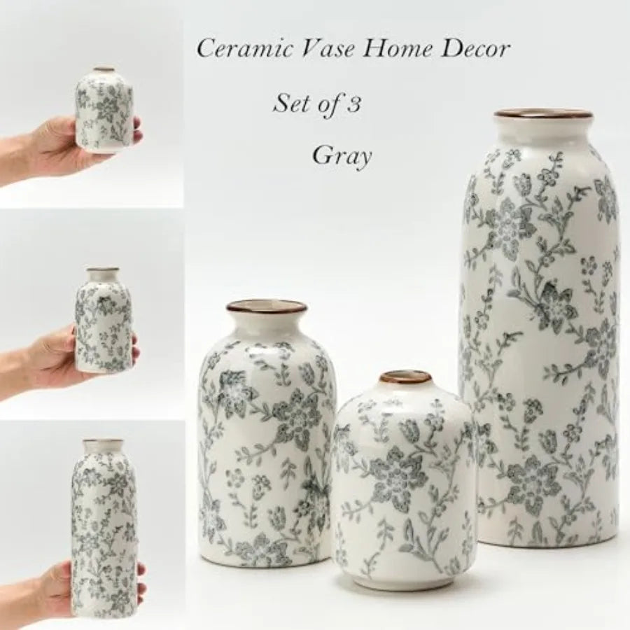 Ceramic Flower Decorative Antique Vase Set of 3