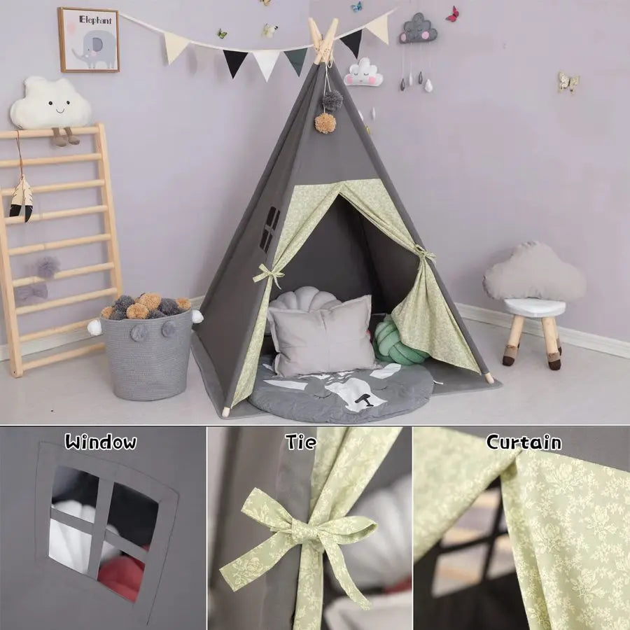 Stripe Padded Mat Foldable Dark Tone Grey Play Tents