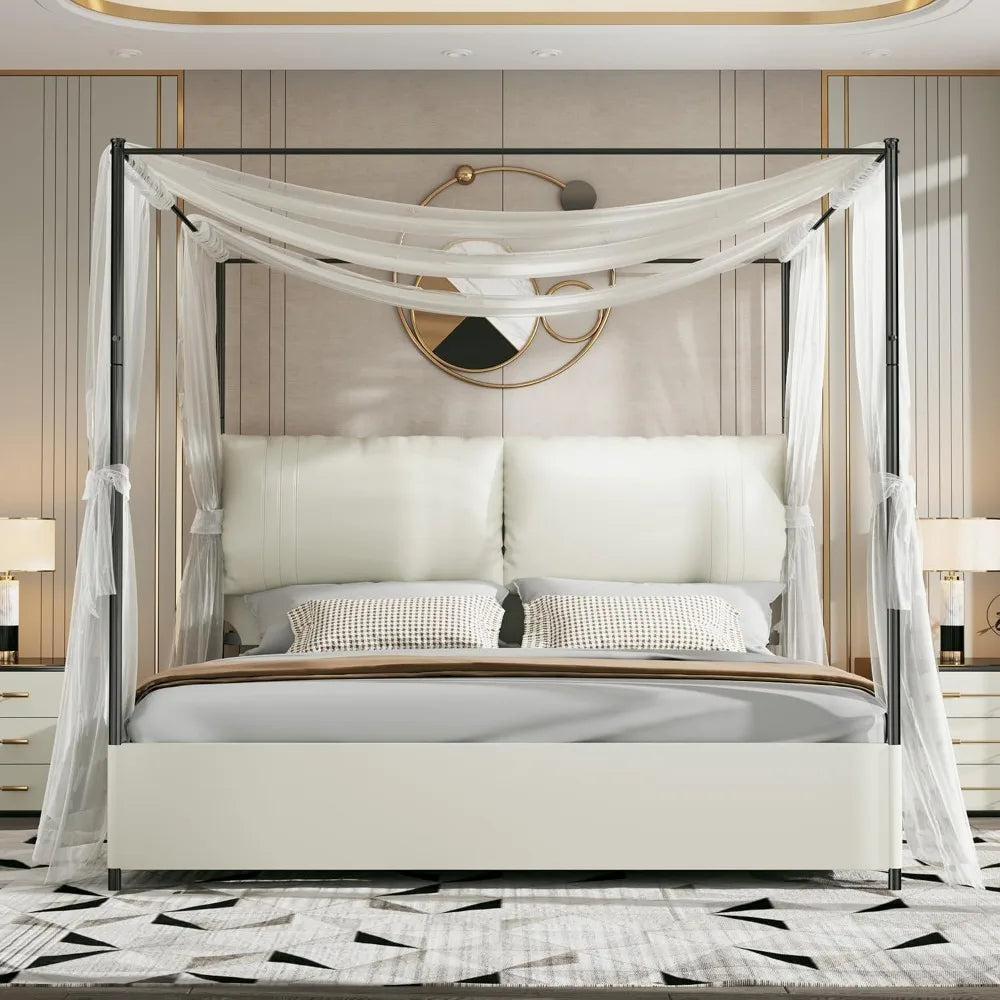 Canopy Bed Frame King Size Upholstered Headboard