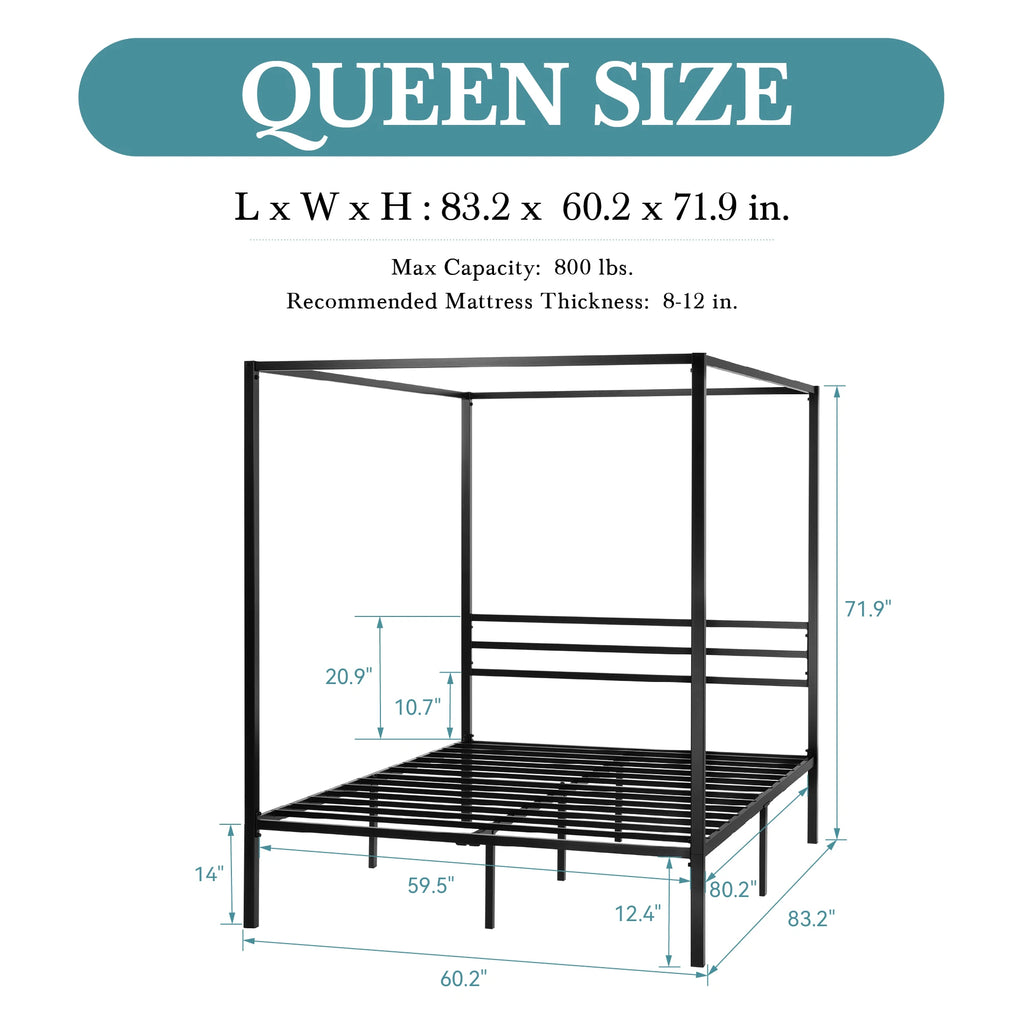 HOOMIC Canopy Bed Frame, 4-Poster, 3-Metal Crossbar,