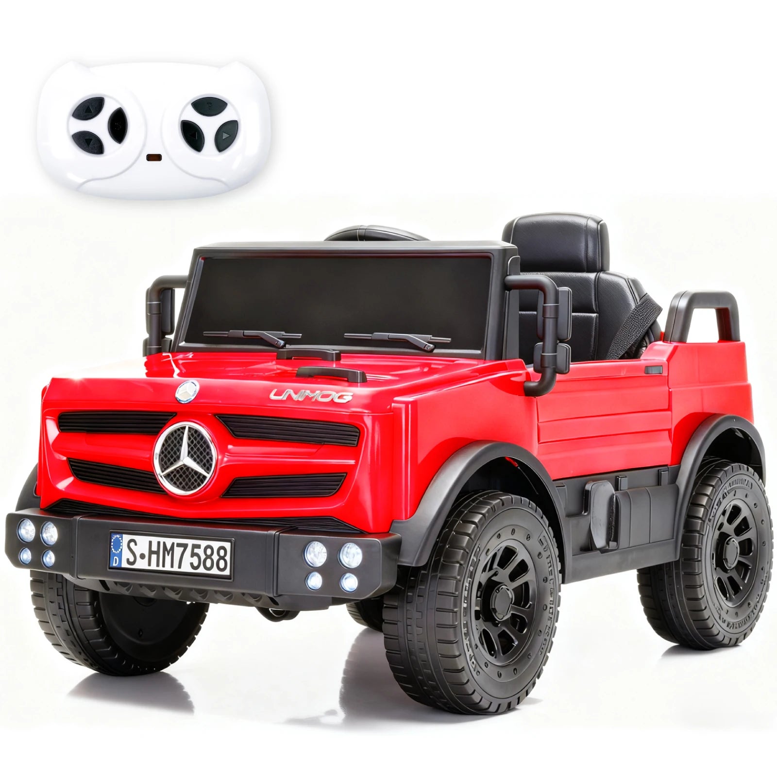 12V Mercedes-Benz Unimog Ride-On Car for Kids | Remote Control, LED Lights, Music Player & Safety Belt – Perfect Gift for Ages 3