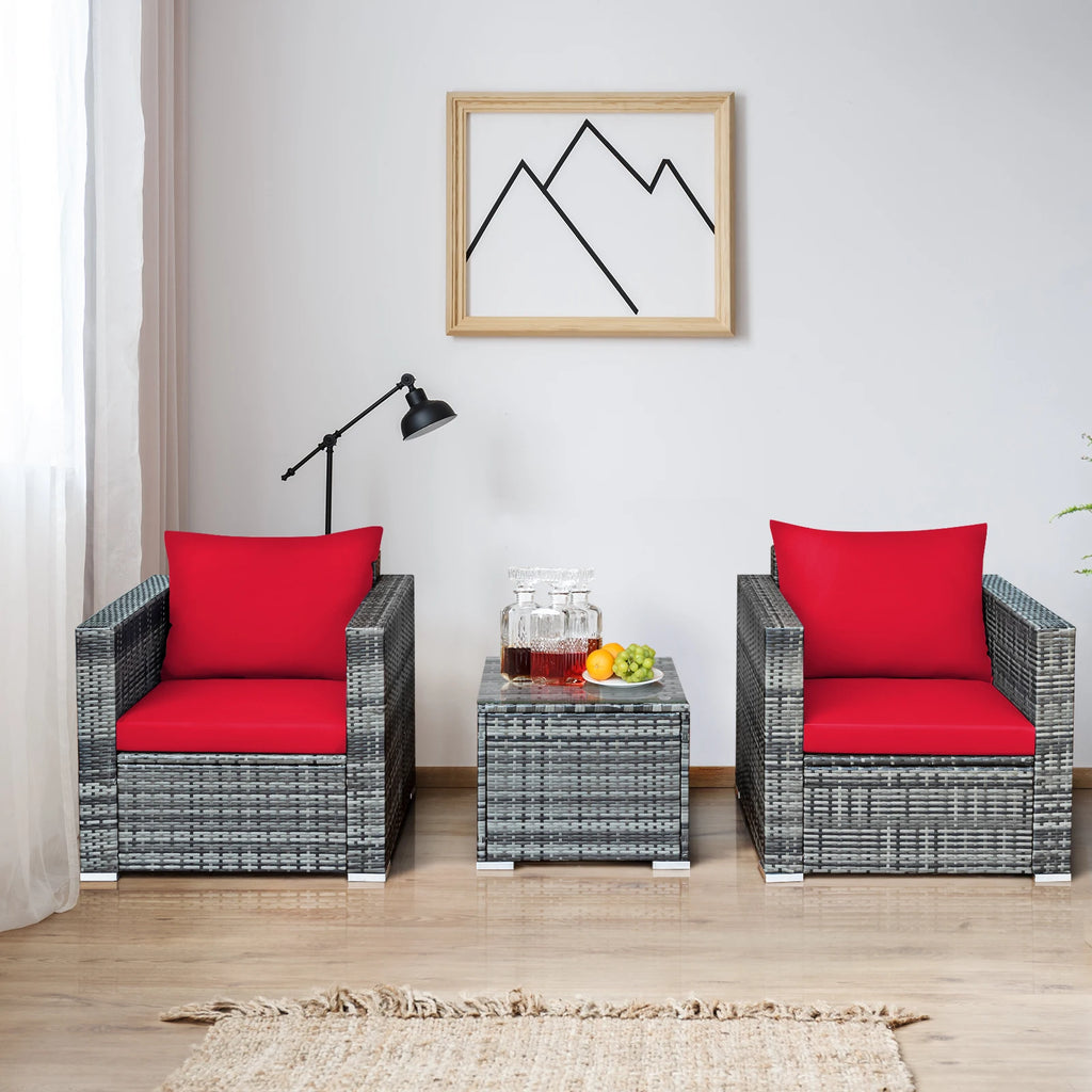 Patio Rattan Furniture Bistro Set Cushioned Sofa Chair Table
