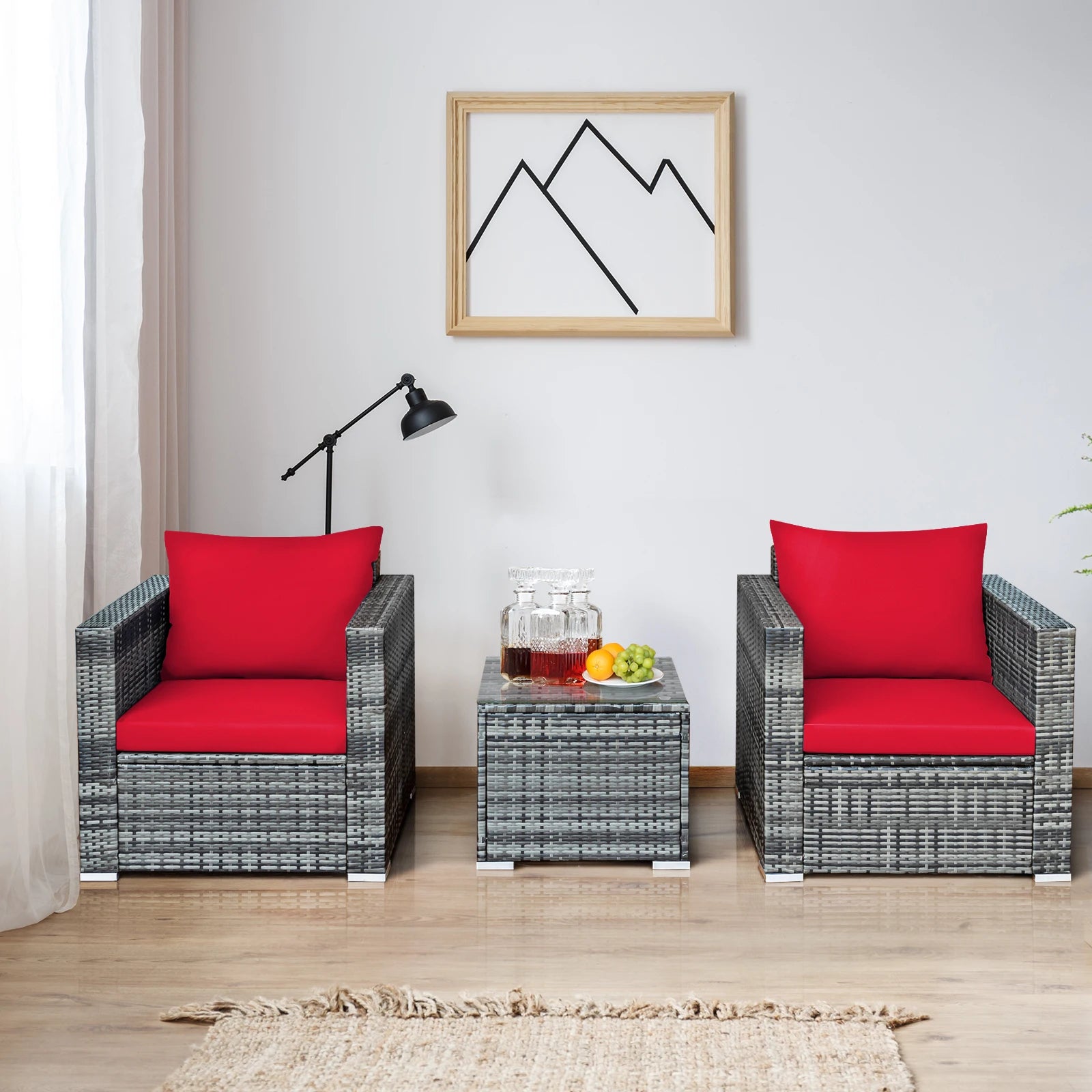 Patio Rattan Furniture Bistro Set Cushioned Sofa Chair Table