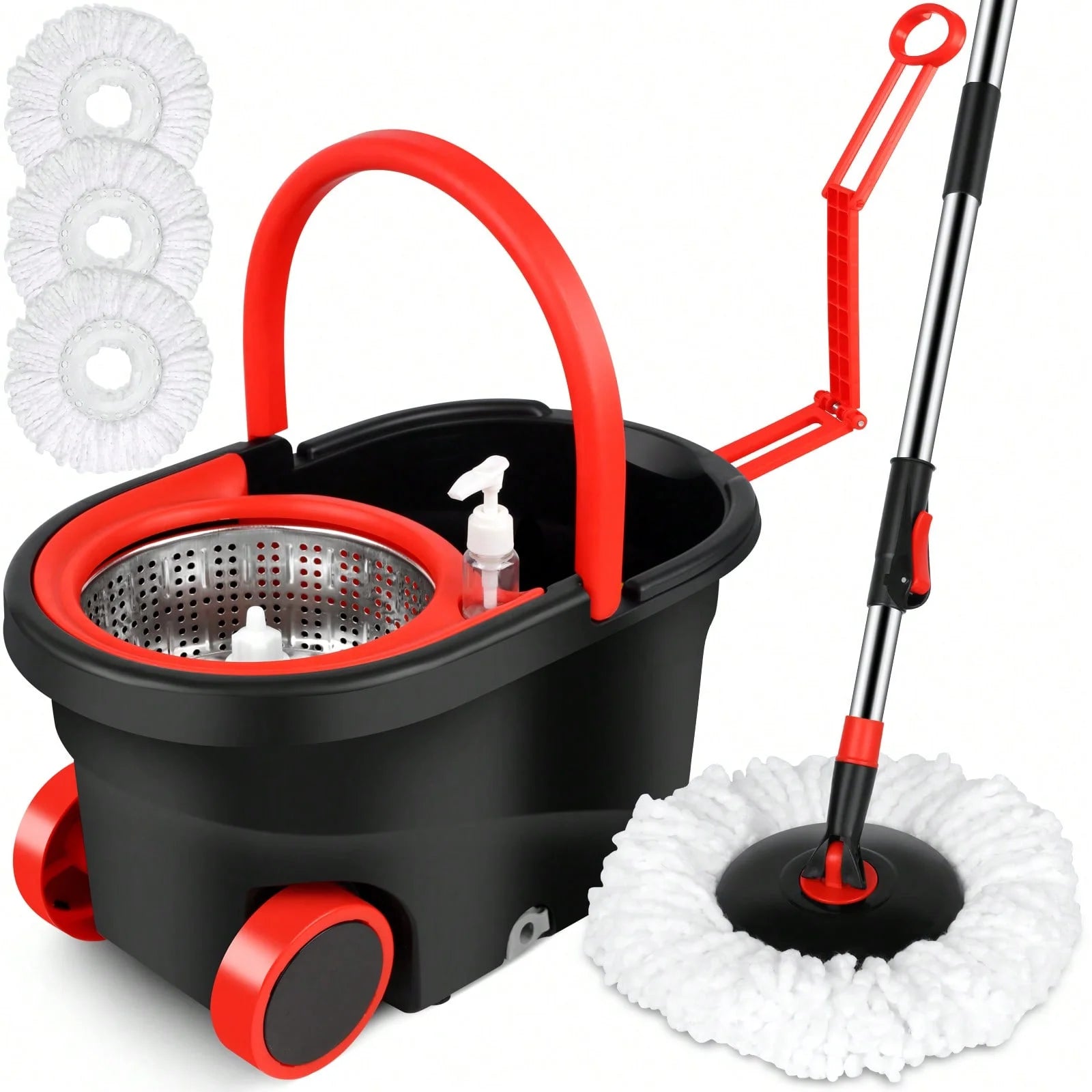 Mop Bucket Set with Soap Dispenser 2 Microfiber Heads