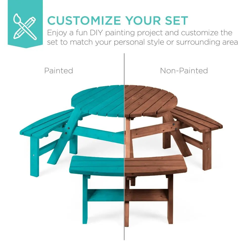 Person Circular Outdoor Wooden Picnic Table for Patio