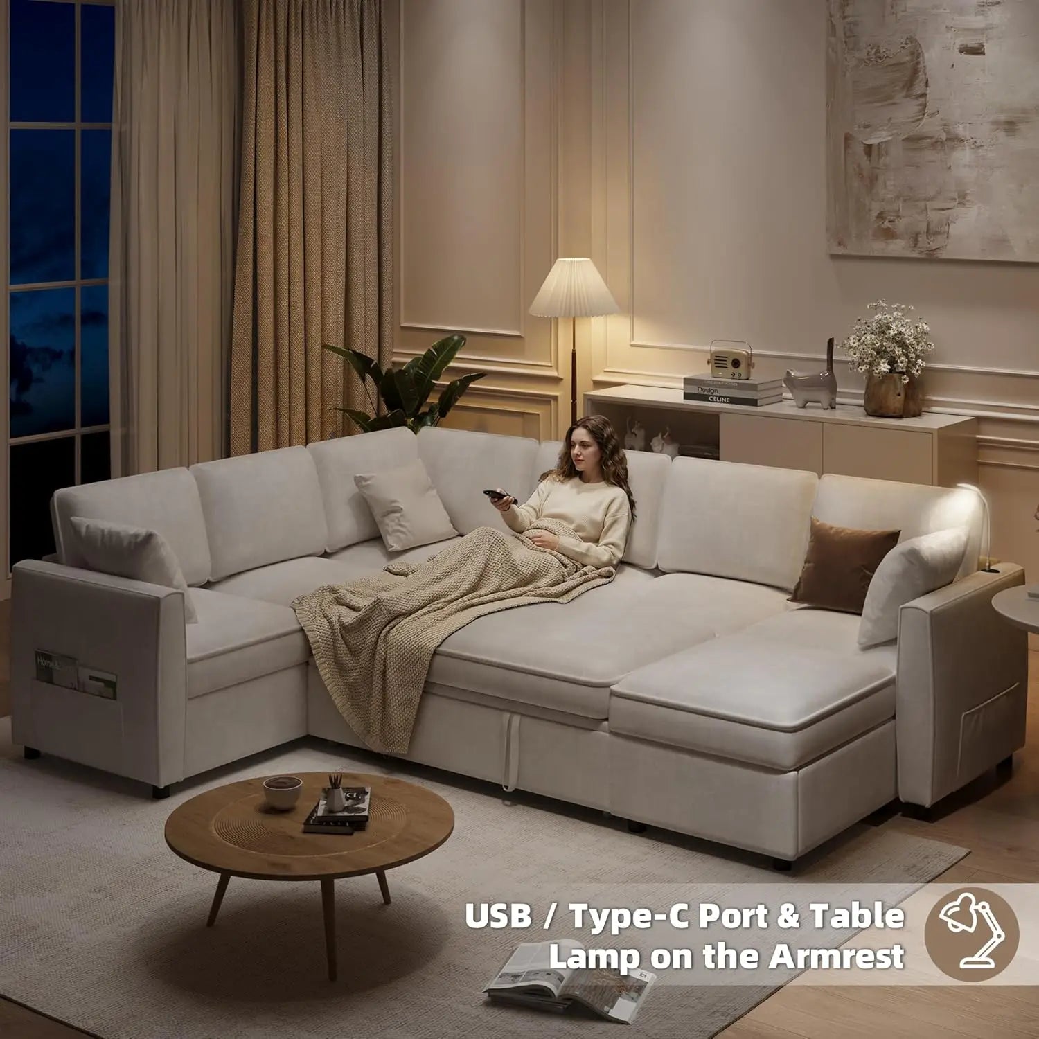 Sectional Sofa Couch with Pull out Bed