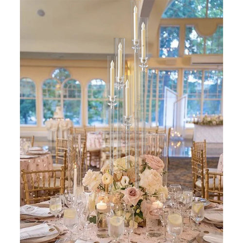 10PCS Acrylic 5 Arm Candelabra Clear Floor