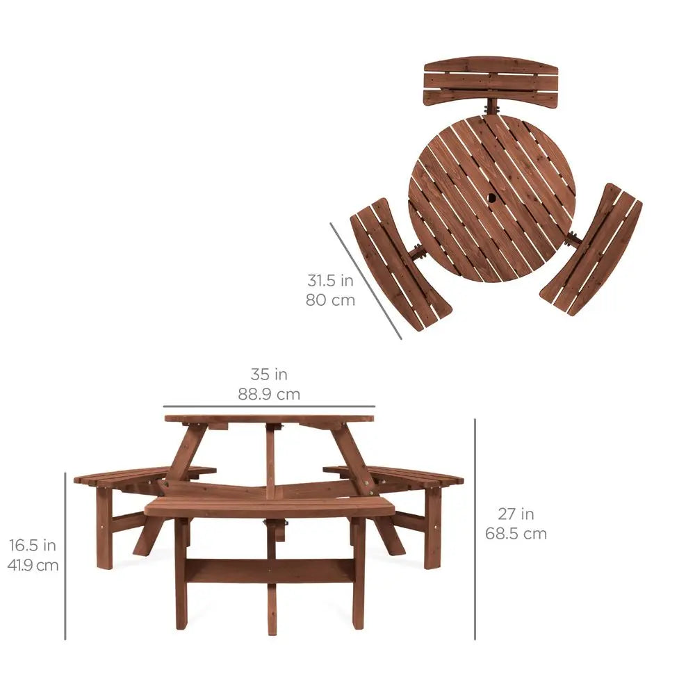 Person Circular Outdoor Wooden Picnic Table for Patio