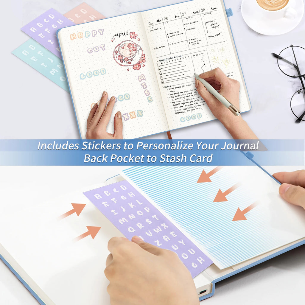 Hardcover A6 Dot Grid NoteBook Retro Blue Bandage Design Compact Portable Mini Notebook for Notes Sketching for Offices School