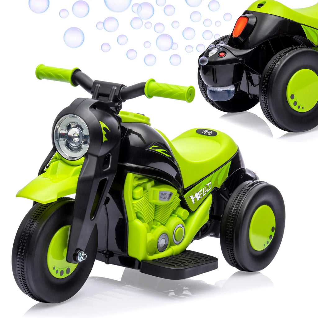 Kids Ride-On Bubble Car 6V Battery-Powered Electric Motorcycle with Led Headlights, Music, Motorbike Toy Gift for Toddlers 3+