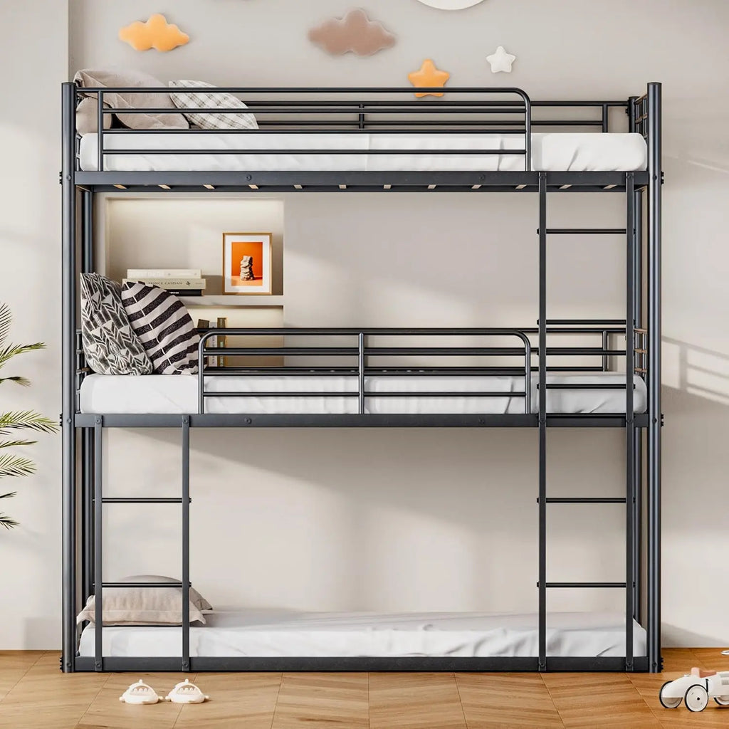Bunk Beds Twin Over Full Size with Ladder and Guardrail