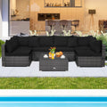 7PCS Patio Rattan Furniture Set Sectional Sofa Cushioned