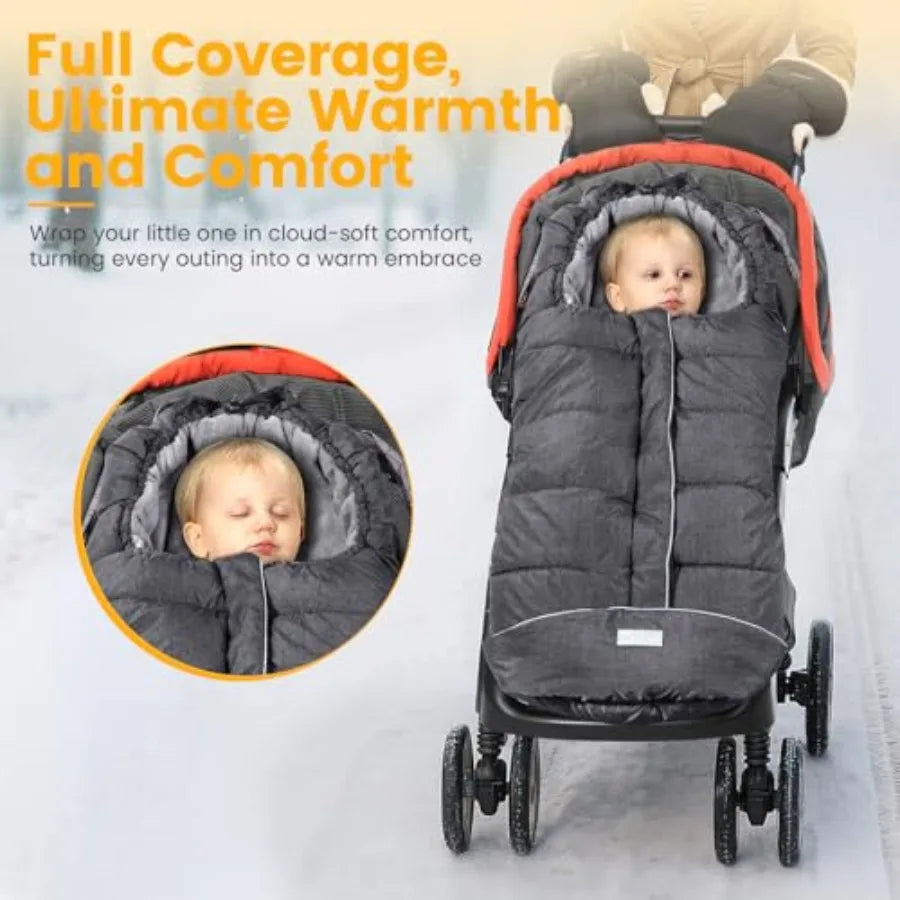 Universal Stroller Footmuff, Winter Baby Bunting Bag for Stroller - Baby Sleeping Bag with Coral Fleece Lining for Cold Weather