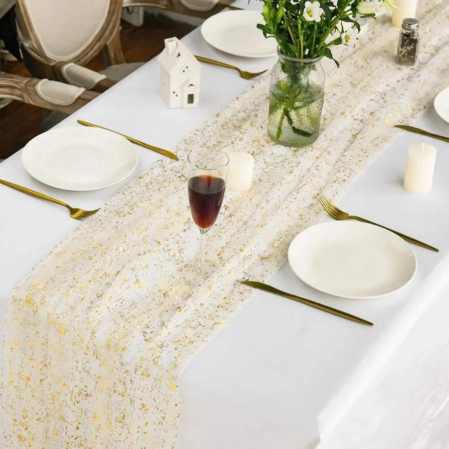 Beige Gold Gauze Table Runner 120 Inch 10Pcs