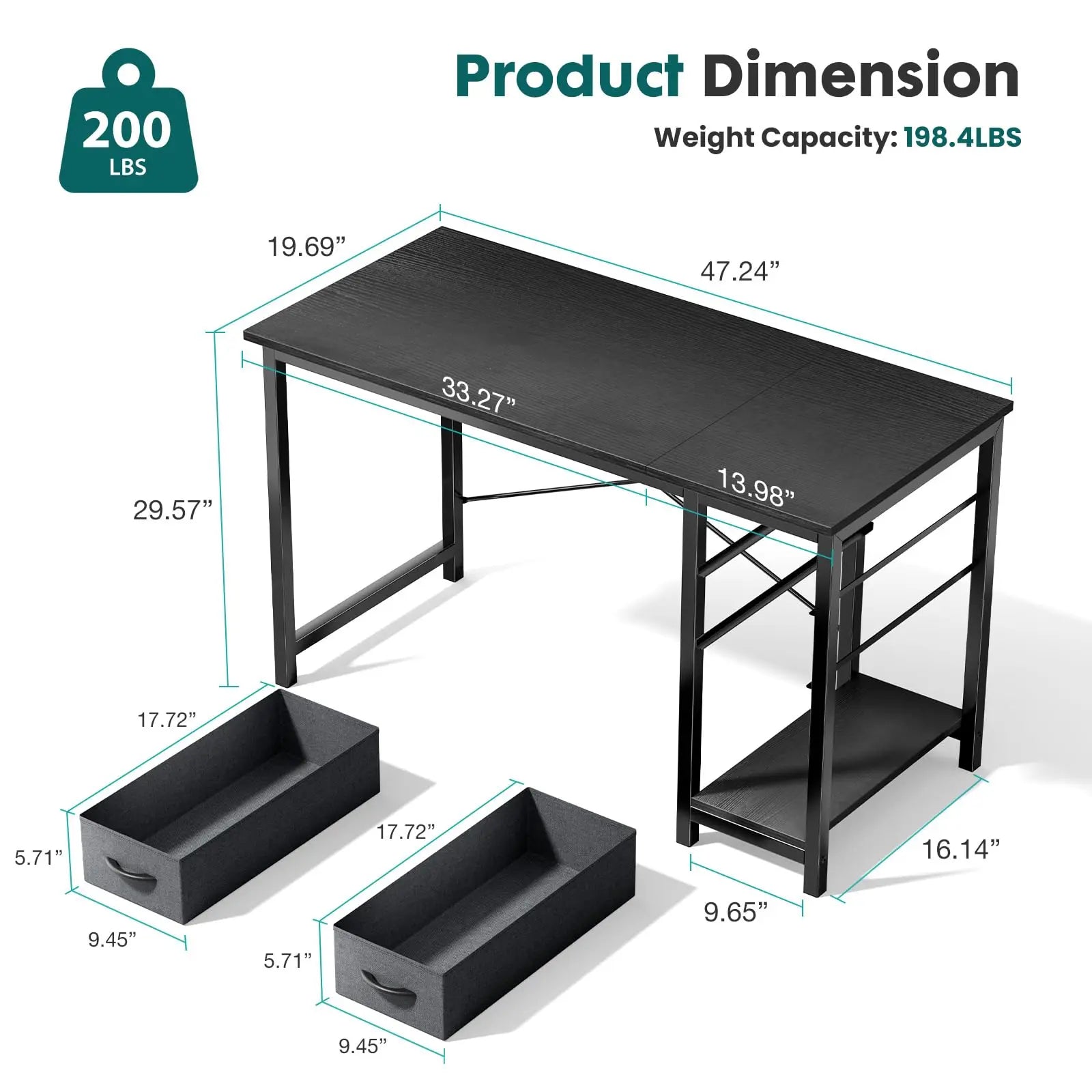 47IN Computer Desk with 2 Drawers