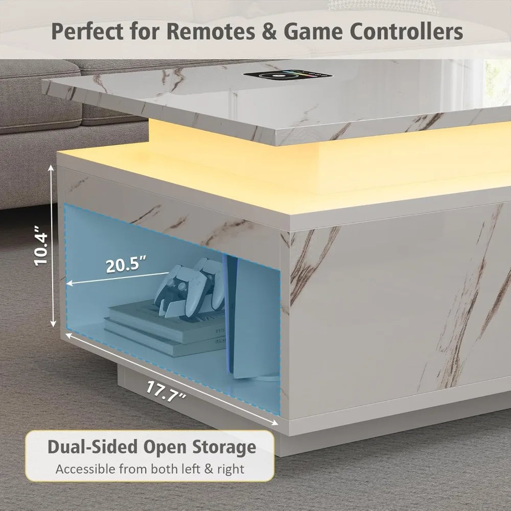 Smart LED Coffee Table ,Wireless Charging, Bluetooth Speaker & Storage