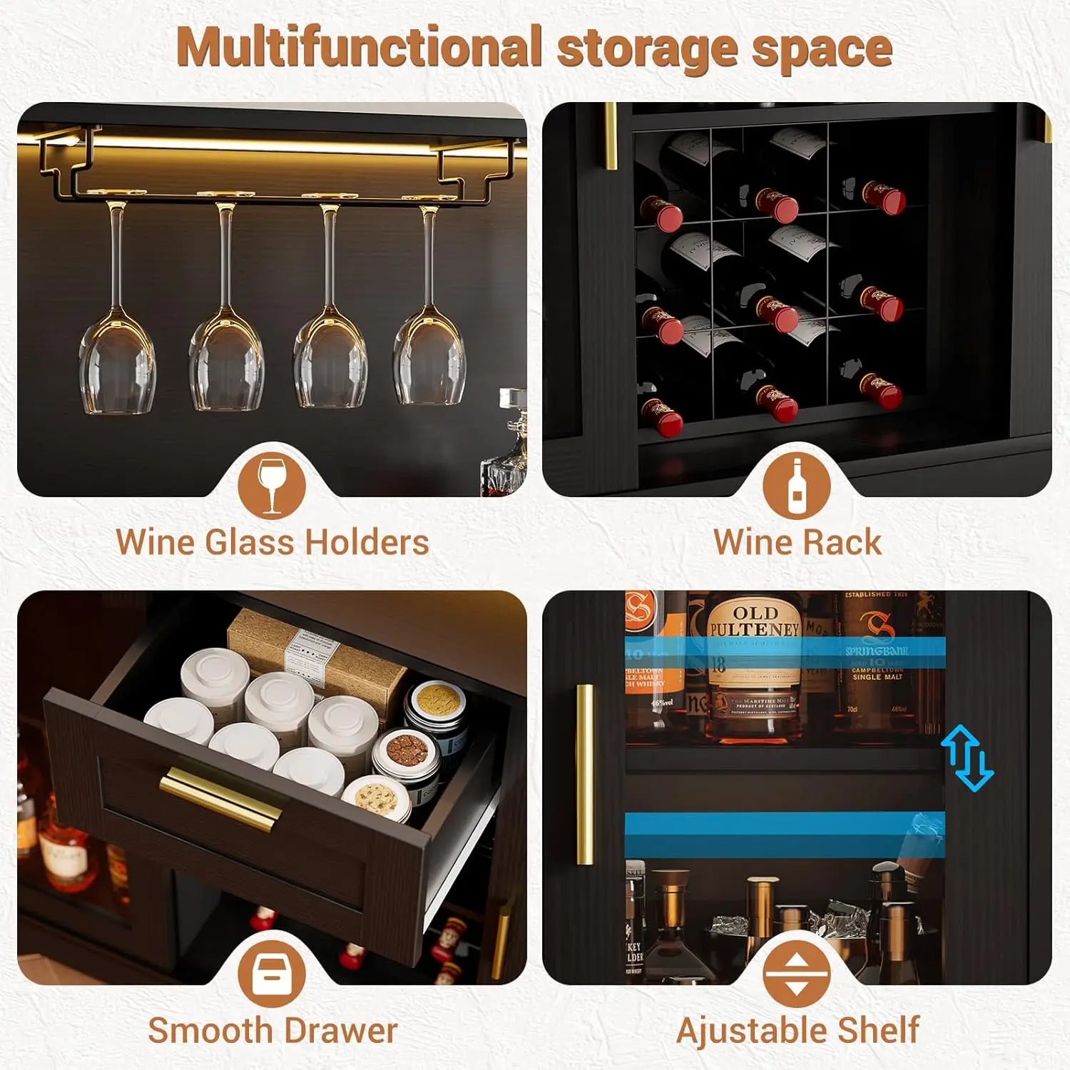 Wine Bar Cabinet with LED Light, Liquor Cabinet
