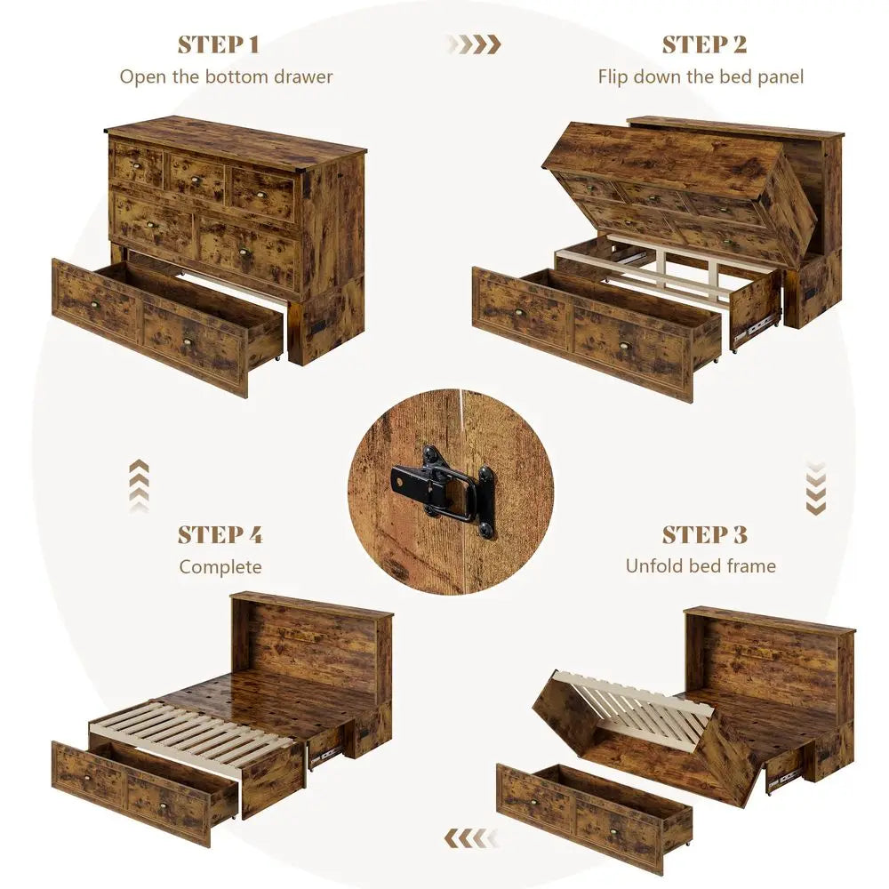 Queen Size Murphy Bed Cabinet with Charging Station and Storage