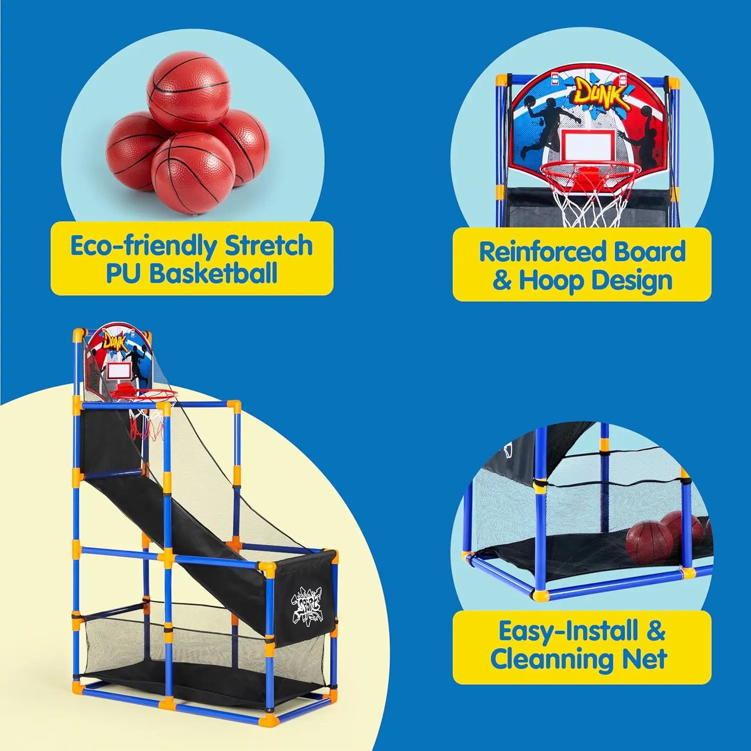 Kids Arcade Basketball Game Set with 4 Balls and Hoop