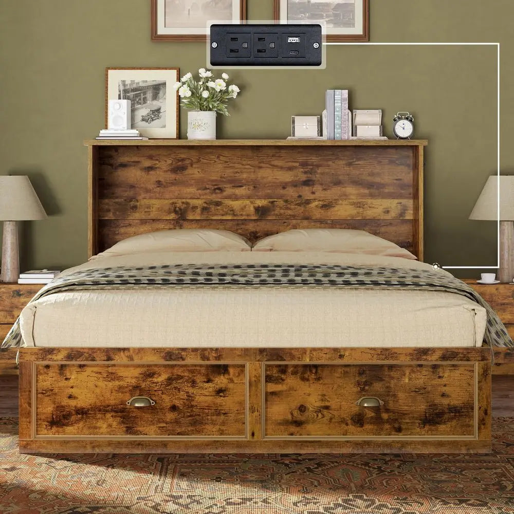 Queen Size Murphy Bed Cabinet with Charging Station and Storage