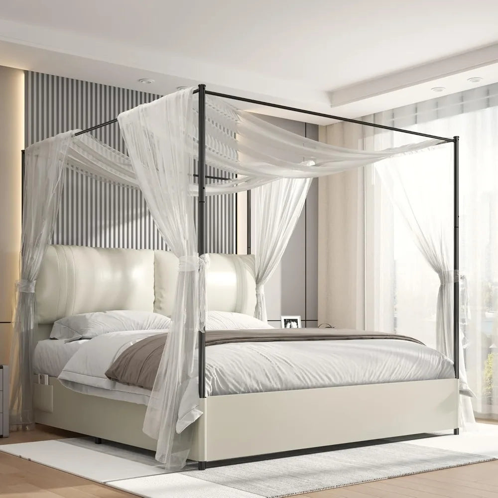 Canopy Bed Frame King Size Upholstered Headboard