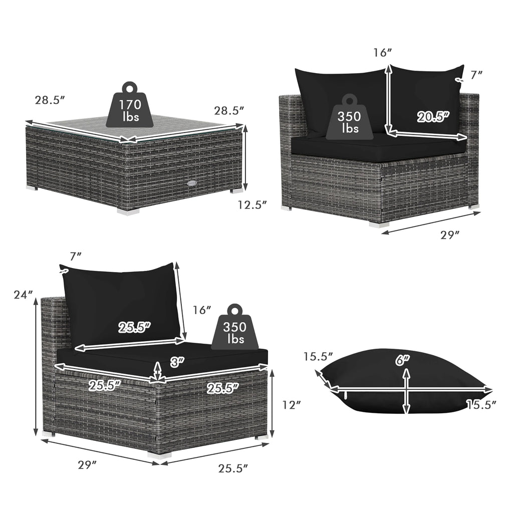 7PCS Patio Rattan Furniture Set Sectional Sofa Cushioned