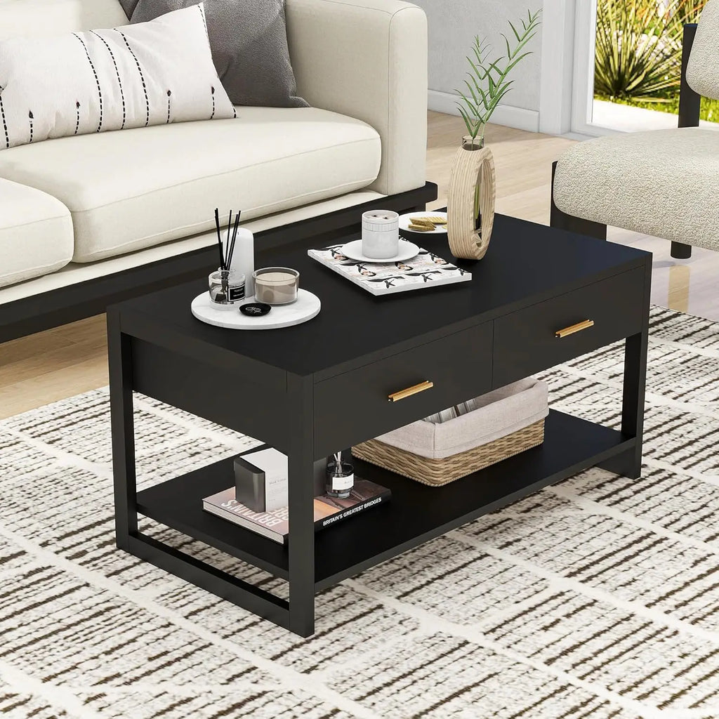 Sensor Light Storage Coffee Table with Drawers