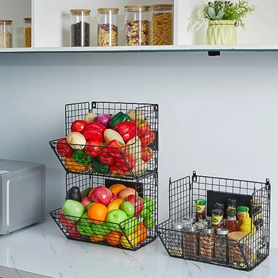 Metal Wire Basket Wall Mount, Storage Basket Organizer