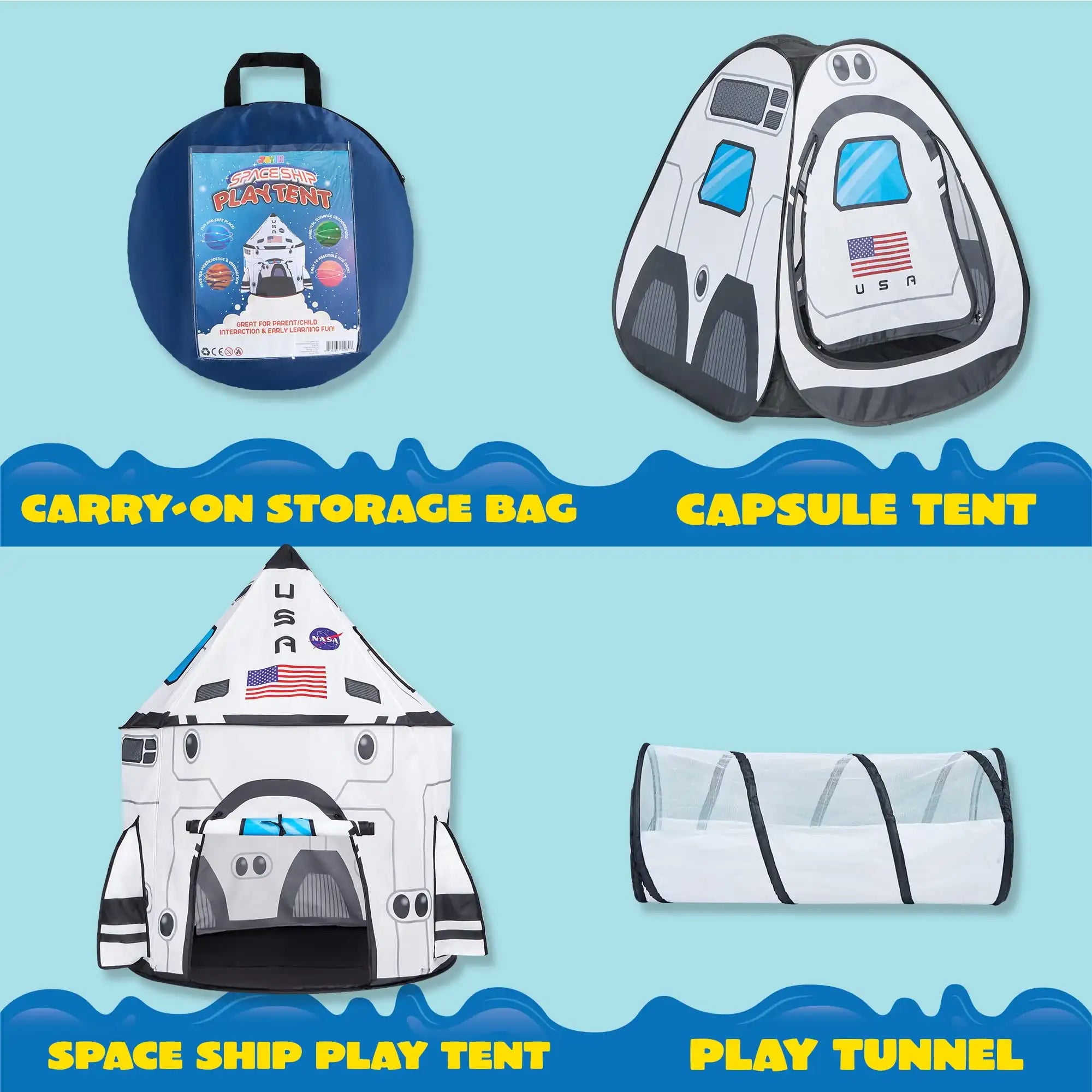 Rocket Ship Tents Set Pop up Play house with Tunnel