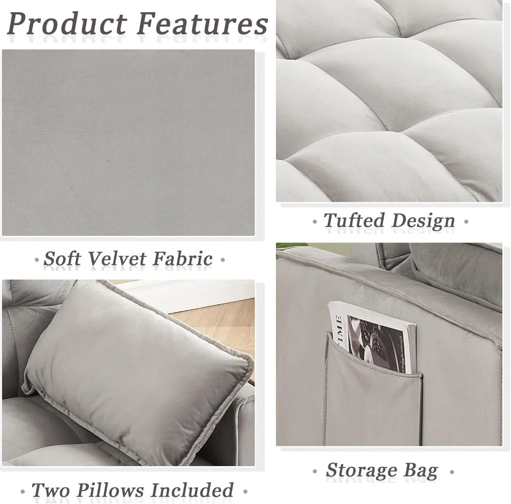 55" Velvet Sleeper Loveseat, 3-in-1 Sofa Bed with Storage Pockets,