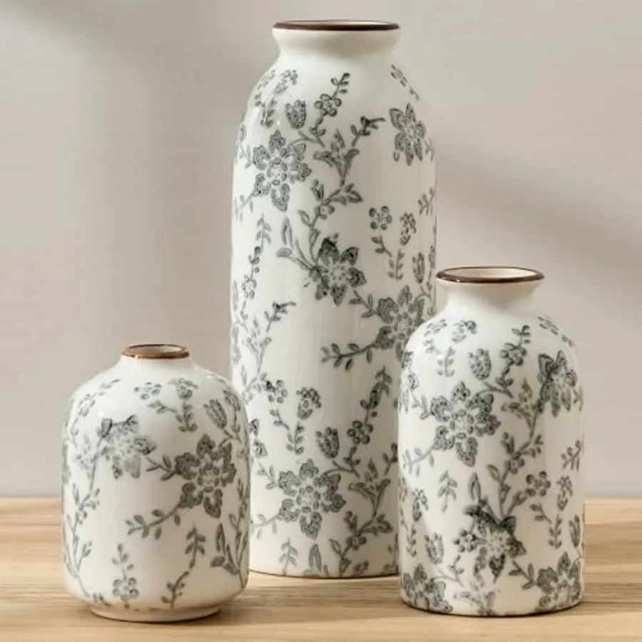 Ceramic Flower Decorative Antique Vase Set of 3