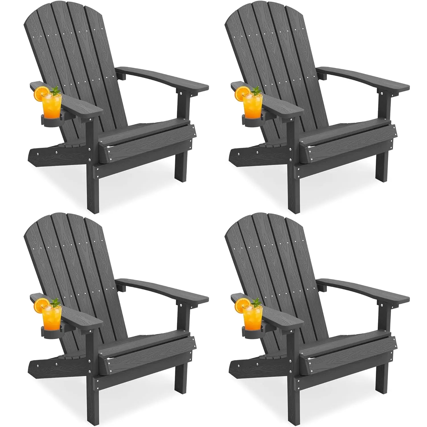 Adirondack Chairs Set of 4 Plastic Weather Resistant-Grey,