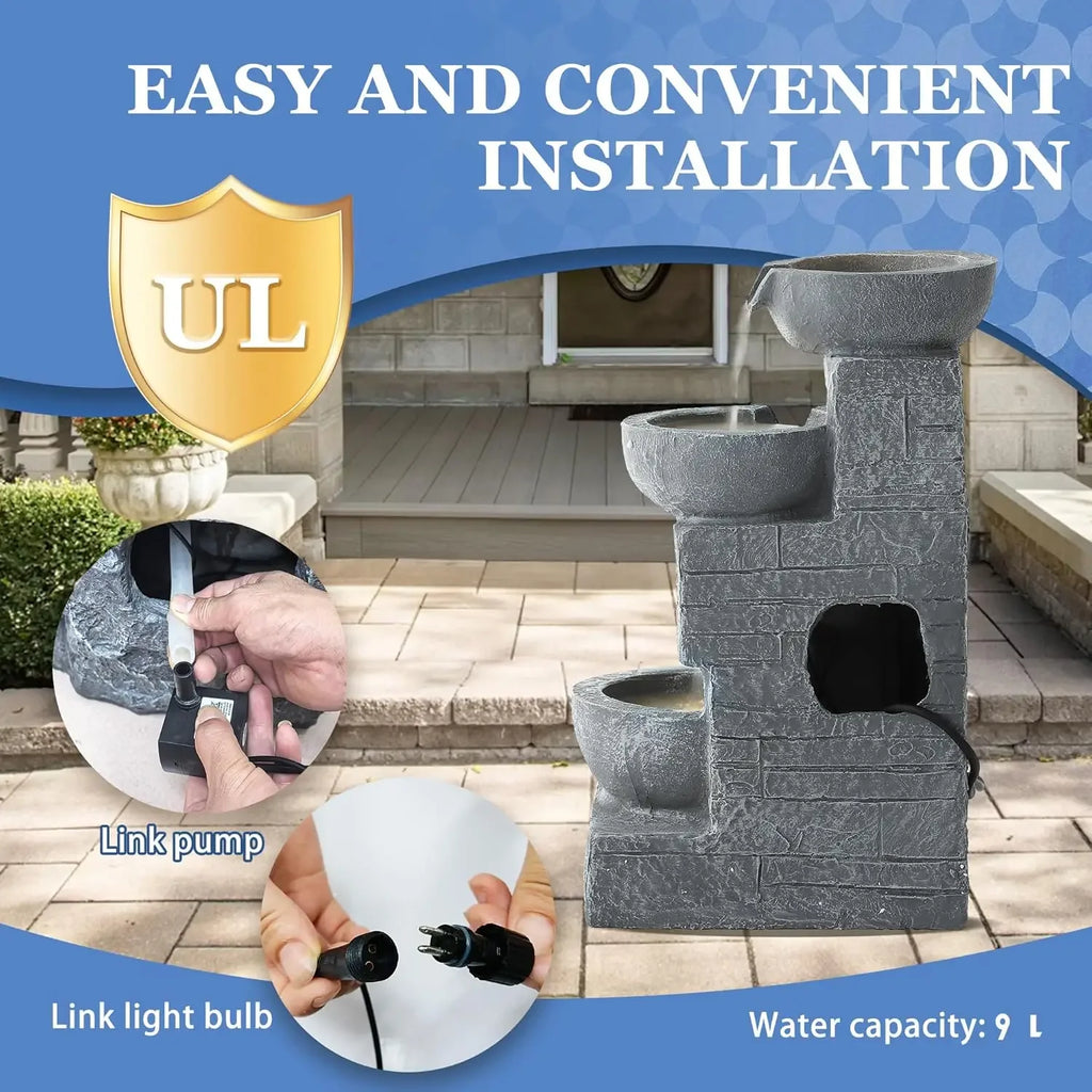 Outdoor Water Fountains with Cascading Bowls